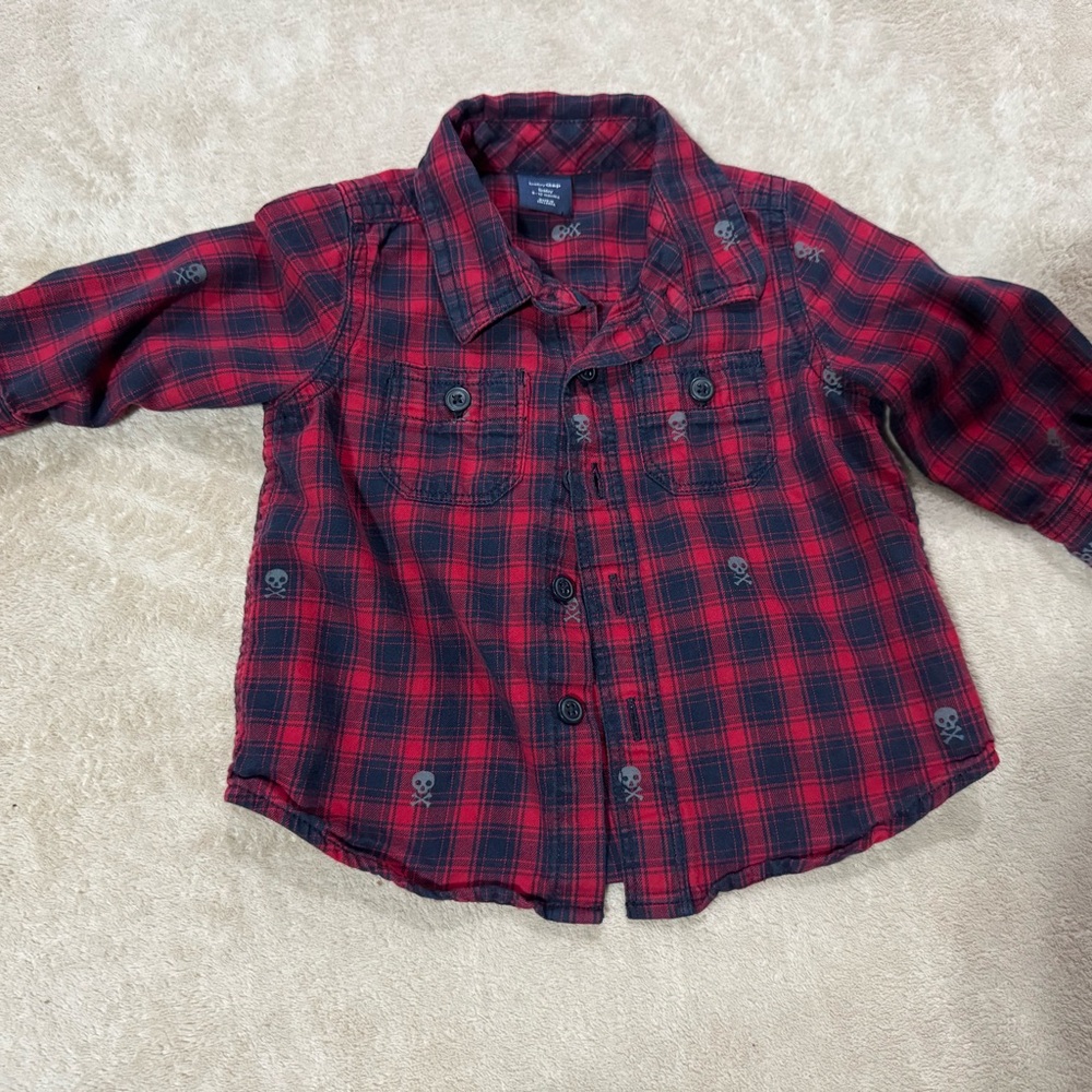 GAP Kids Red and Black Checkered Button Down Shirt